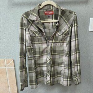 Simms Womens Green Plaid Button Down  - Medium